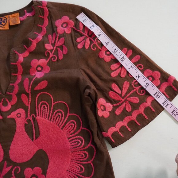 Tory Burch Peacock Embroidered 100% Cotton Blouse Top - Picture 7 of 8